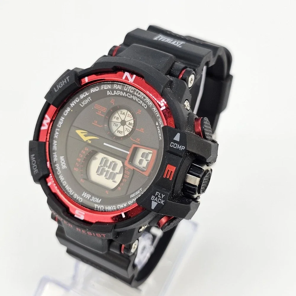Everlast Sport Digital‎ Men's Watch 52MM Black Case Plastic Bands New Battery